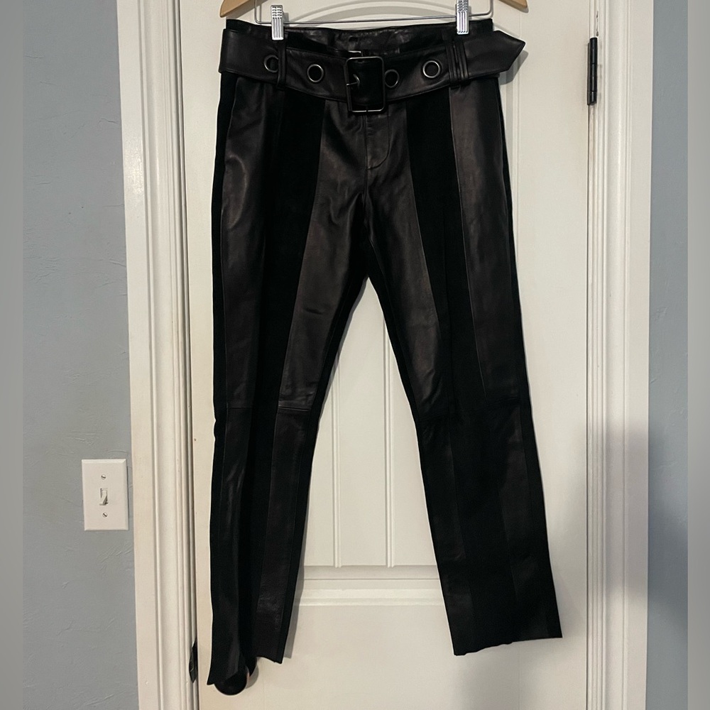 FRAME Women's Lamb Leather and Suede Panels Pants in NOIR SIZE:28 - Picture 5 of 9